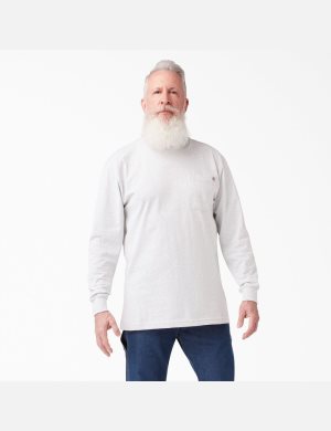 Ash Gray Dickies Heavyweight Crew Neck Long Sleeve T-Shirts | 617IDYGEJ