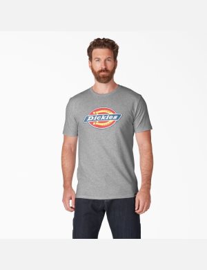 Ash Gray Dickies Logo Graphic T-Shirts | 598LETFCH