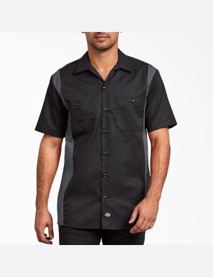 Black Dark Gray Tone Dickies Two-Tone Short Sleeve Work Shirts | 028VLBJPT