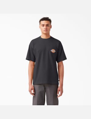 Black Dickies Chest Logo Pocket T-Shirts | 391WTPCOS