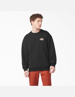 Black Dickies Fleece Embroidered Chest Sweatshirts | 708RSZNLF