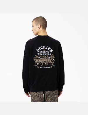 Black Dickies Fort Lewis Embroidered Sweatshirts | 598WHXMTC