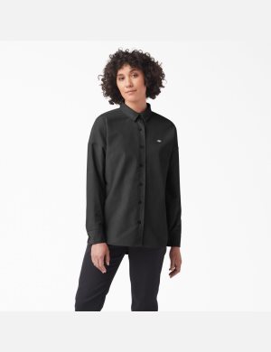 Black Dickies Halleyville Oversized Corduroy Shirt Button Up | 981RYGLZU