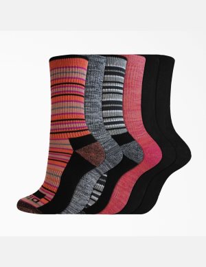 Black Dickies Moisture Control Striped Crew Socks | 285JXWNMI