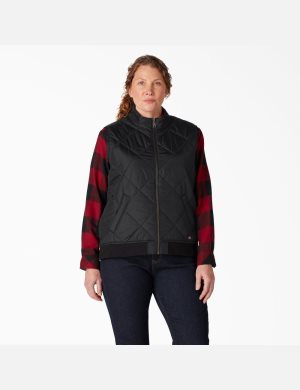 Black Dickies Plus Quilted Vests | 621ZOBKCU