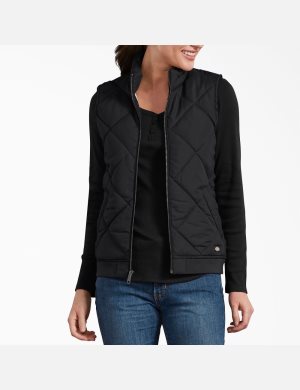 Black Dickies Quilted Vests | 514PTGCIN