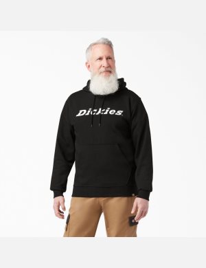 Black Dickies Script Logo Fleece Hoodies | 703ILNKUR