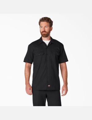 Black Dickies Short Sleeve Work Shirts | 724MASZXH