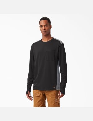 Black Dickies Temp-iQ 365 Long Sleeve T-Shirts | 537UQWVSB