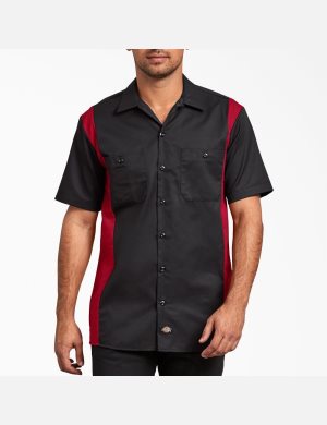 Black Red Tone Dickies Two-Tone Short Sleeve Work Shirts | 917BQIUHO