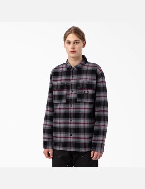 Black Wine Grey Plaid Dickies Flannel Quilted Lined Shirt Jackets | 871NLRVPY