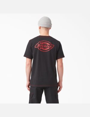 Black w/ Red Stitching Dickies Back Logo Graphic T-Shirts | 023EQURCO