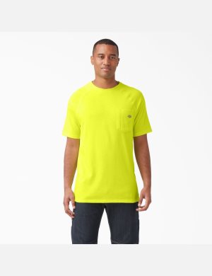 Bright Yellow Dickies Cooling Short Sleeve Shirts | 198EOTJBD