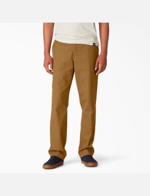 Brown Duck Contrast Topstitch Dickies Slim Fit Skateboarding Pants | 865ISTHMZ