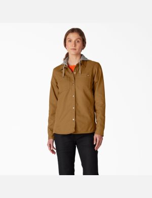 Brown Duck Dickies Duck Hooded Shirt Jackets | 260XMKLAU