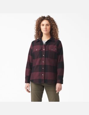 Burgundy Buffalo Plaid Dickies DuraTech Renegade Flannel Shirt Button Up | 503FHZTBQ