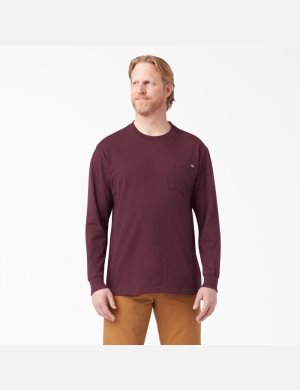 Burgundy Dickies Heavyweight Crew Neck Long Sleeve T-Shirts | 435SXOMVH