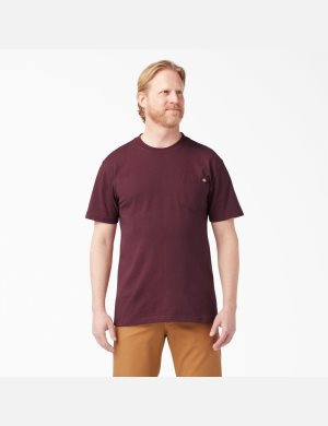 Burgundy Dickies Short Sleeve Heavyweight T-Shirts | 045UHRPXG