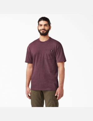 Burgundy Dickies Short Sleeve Heavyweight Heathered Shirts | 405DKRBIJ