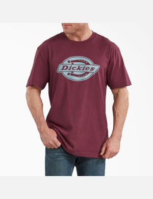 Burgundy Dickies Short Sleeve Relaxed Fit Graphic T-Shirts | 053PUGTNE