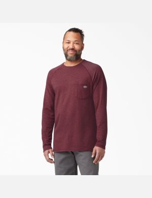 Burgundy Heather Dickies Cooling Long Sleeve T-Shirts | 416BONKHM