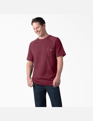 Burgundy Heather Dickies Cooling Short Sleeve T-Shirts | 160VHUSFX