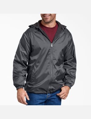 Charcoal Gray Dickies Fleece Lined Nylon Hooded Coats & Jackets | 729LQFPAI