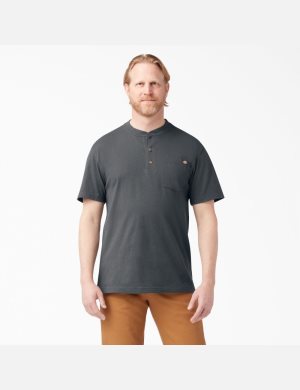 Charcoal Gray Dickies Short Sleeve Heavyweight Henley T-Shirts | 684CEWFLT