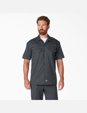 Charcoal Gray Dickies Short Sleeve Shirts | 480WJXKFR