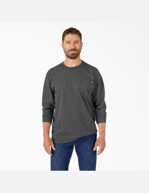 Charcoal Gray Heather Dickies Long Sleeve Heathered Heavyweight Crew Neck T-Shirts | 132KGYIQW