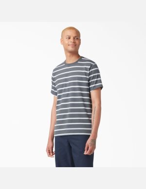 Charcoal Mini Stripe Dickies Skateboarding Striped T-Shirts | 460KXCSJQ