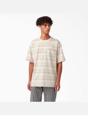 Cloud Stripe Dickies Relaxed Fit Striped Pocket T-Shirts | 650OYIGDF