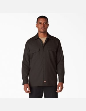 Dark Brown Dickies Long Sleeve Work Shirts | 102YSBQIM