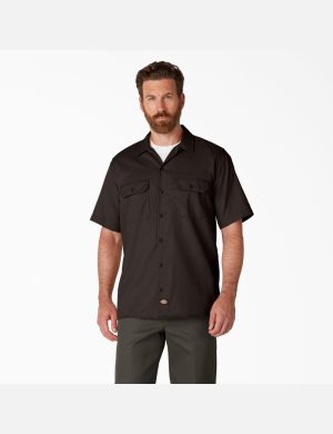 Dark Brown Dickies Short Sleeve Shirts | 694GBVQWS