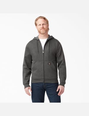 Dark Heather Gray Dickies Midweight Fleece Zip Hoodies | 894QSFEWK