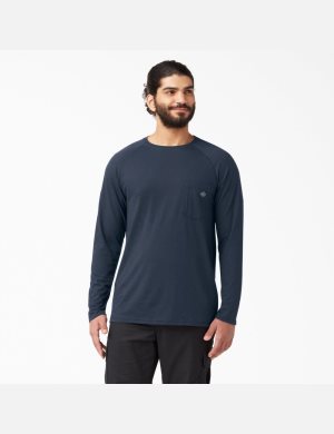 Dark Navy Dickies Cooling Long Sleeve T-Shirts | 518OYRGZF