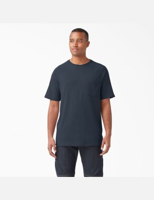 Dark Navy Dickies Cooling Short Sleeve Shirts | 517XWTJKL