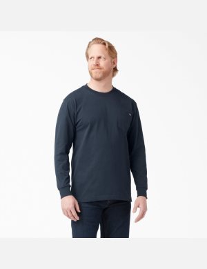 Dark Navy Dickies Heavyweight Crew Neck Long Sleeve T-Shirts | 063MBRWCZ