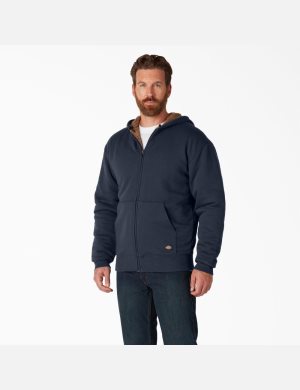 Dark Navy Dickies High Pile Fleece Lined Full Zip Hoodies | 617CVLJSU