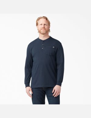 Dark Navy Dickies Long Sleeve Heavyweight Henley T-Shirts | 014LJNSFX