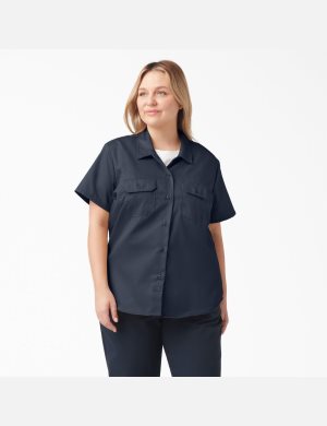 Dark Navy Dickies Plus Original 574 Work Shirts | 293UBMWEK