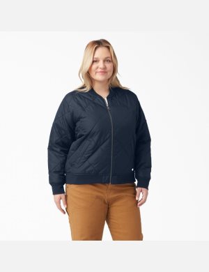 Dark Navy Dickies Plus Quilted Bomber Coats & Jackets | 195SQTGAZ