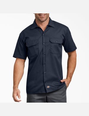 Dark Navy Dickies Relaxed Fit Short Sleeve Shirts | 593HDWQCN