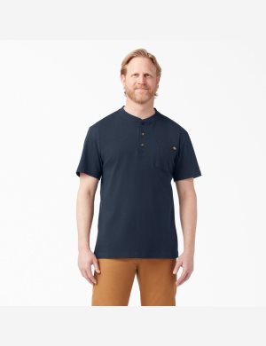 Dark Navy Dickies Short Sleeve Heavyweight Henley Shirts | 805WIHNRB