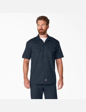 Dark Navy Dickies Short Sleeve Work Shirts | 309DQYZUA