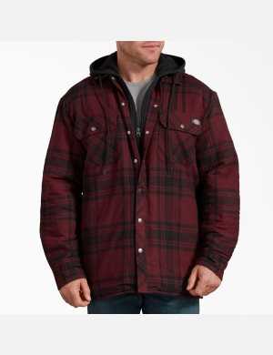 Dark Port Black Plaid Dickies Relaxed Icon Hooded Quilted Flannel Shirt Jackets | 918XNJVAZ