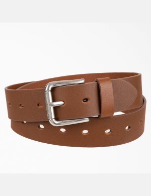 Dark Tan Dickies Perforated Leather Belts & Suspenders | 682RHJPZD