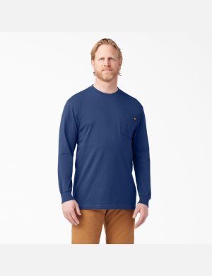 Deep Blue Dickies Heavyweight Crew Neck Long Sleeve T-Shirts | 396XZOEMF