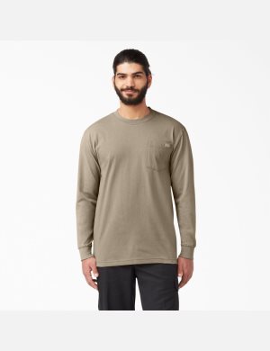 Desert Sand Dickies Heavyweight Crew Neck Long Sleeve T-Shirts | 132MQJYTU