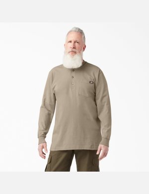 Desert Sand Dickies Long Sleeve Heavyweight Henley T-Shirts | 204ZTIEVJ